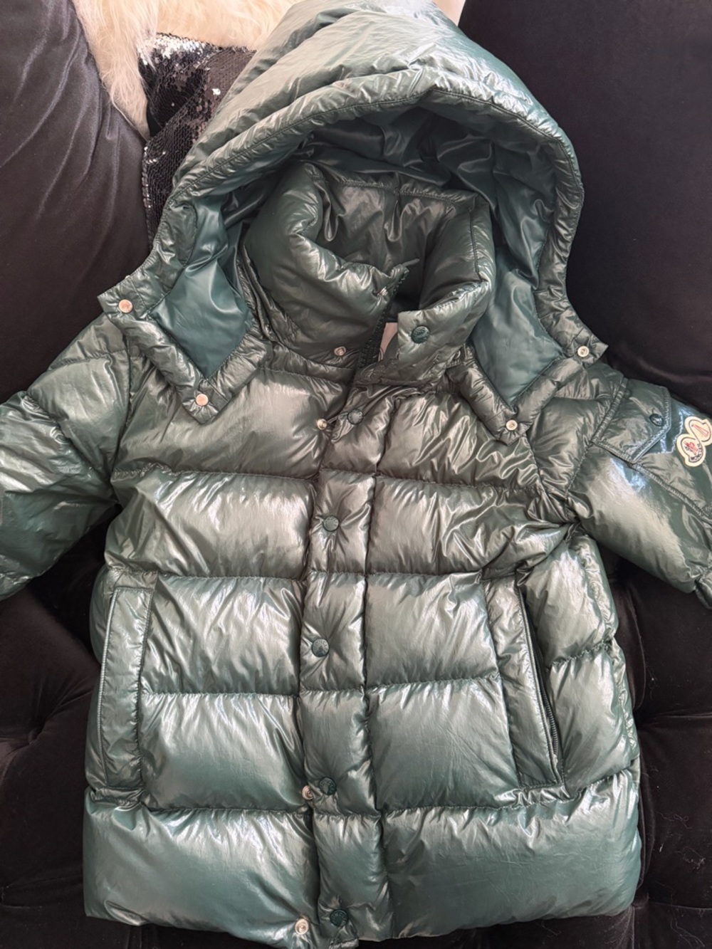 Moncler Teal Quilted Puffer Jacket with Logo Patch - Picture 3 of 5